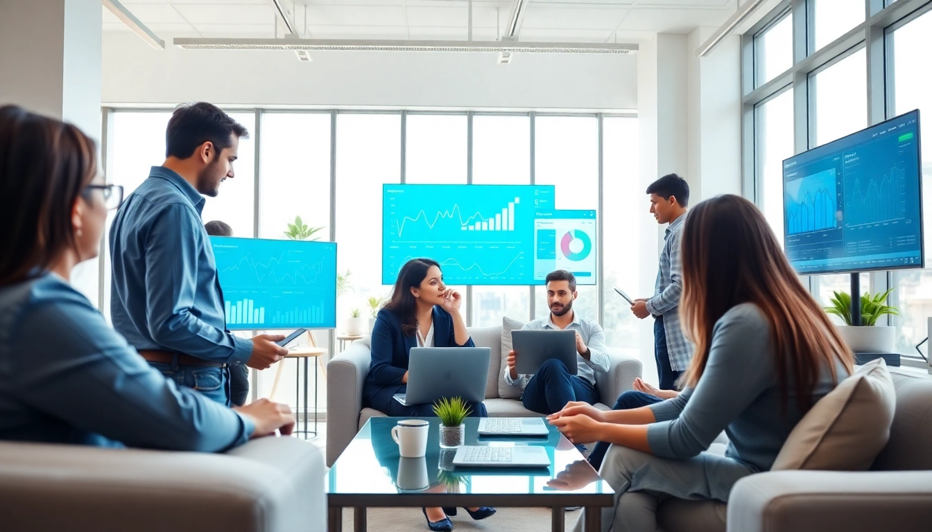 Team collaborating on innovative ai tools in a bright modern workspace.
