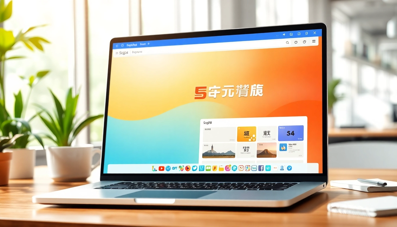 Sogou浏览器 interface on a laptop showcasing a modern workspace.