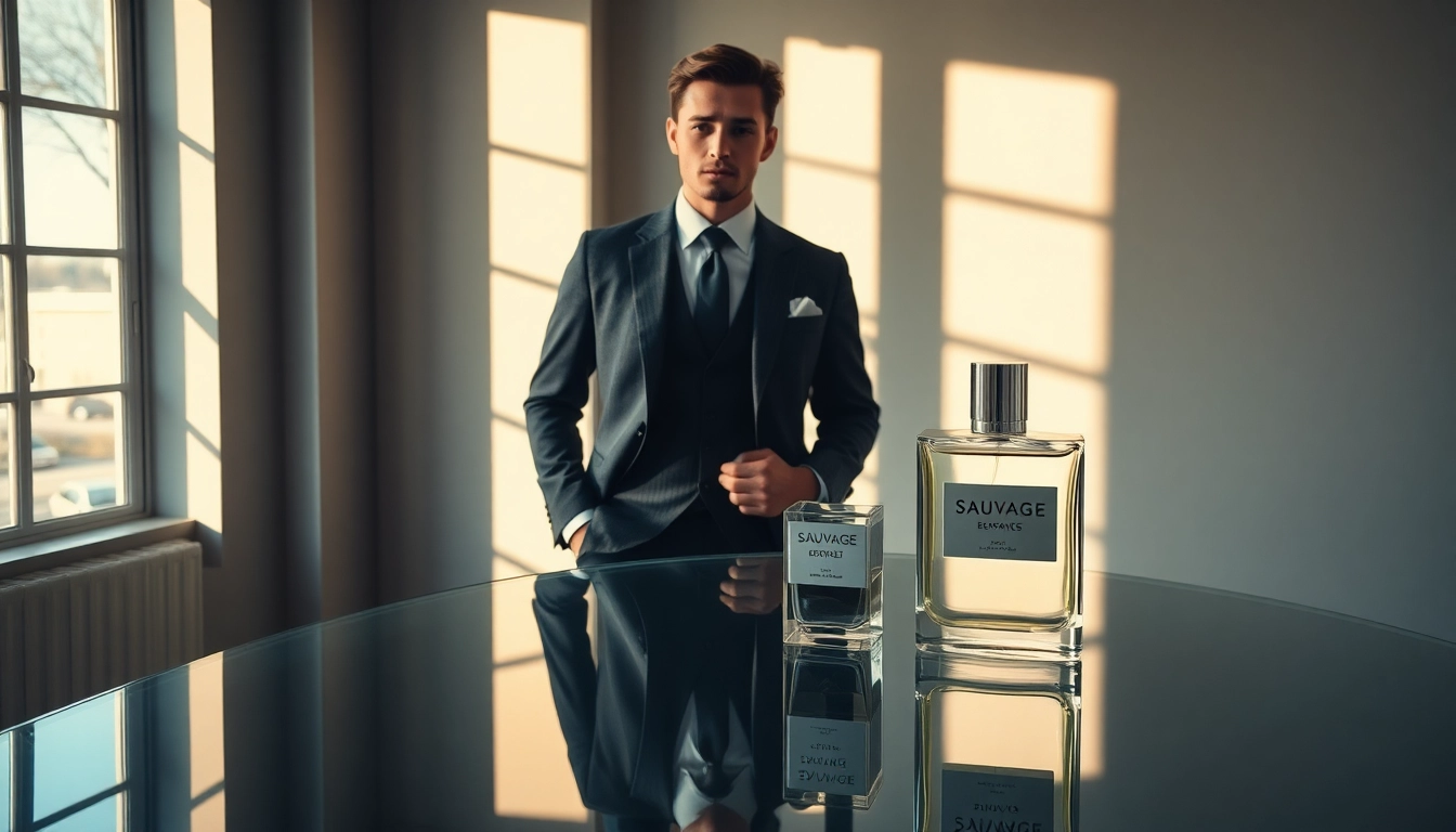 Sauvage fragrance captured in an elegant setting with a stylish man.