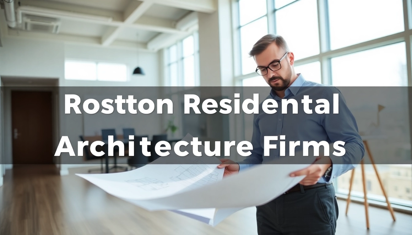 Visual representation of a Boston residential architecture firm at work with blueprints and modern decor.