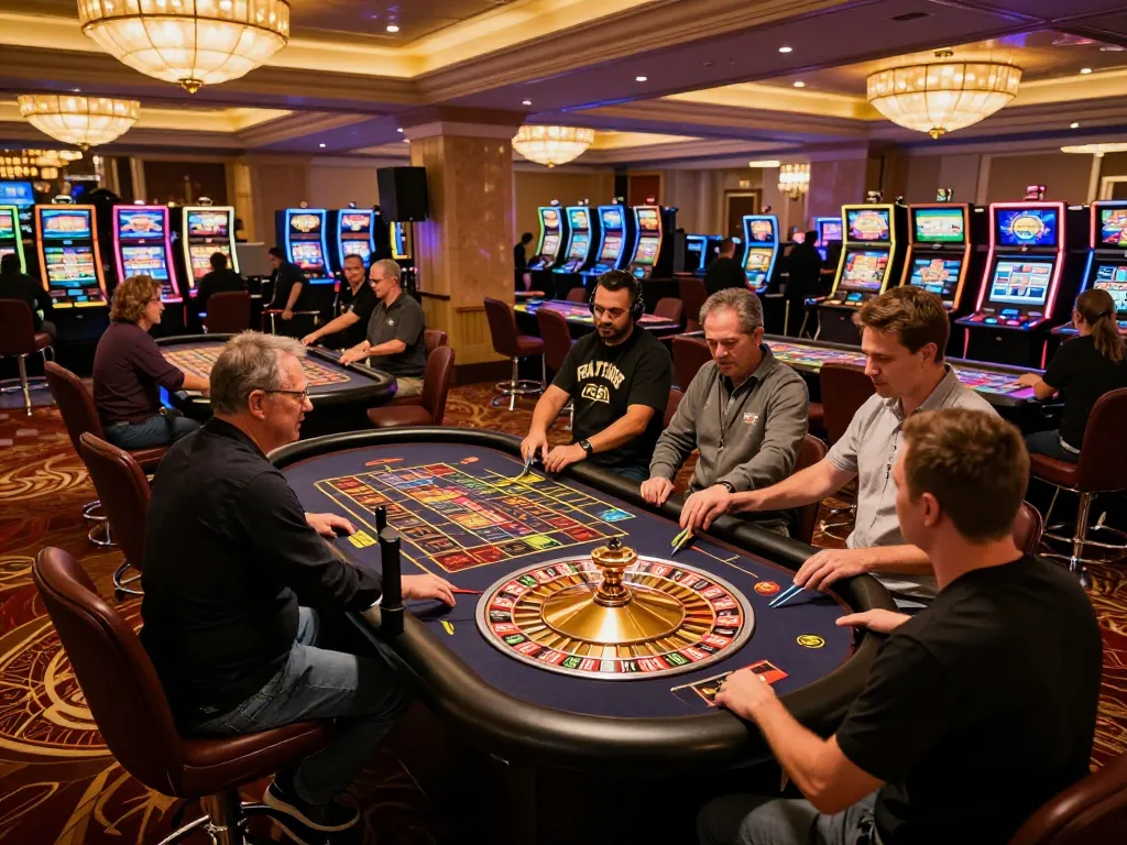 hitclub9 players placing bets at an exciting roulette table in a mesmerizing casino atmosphere