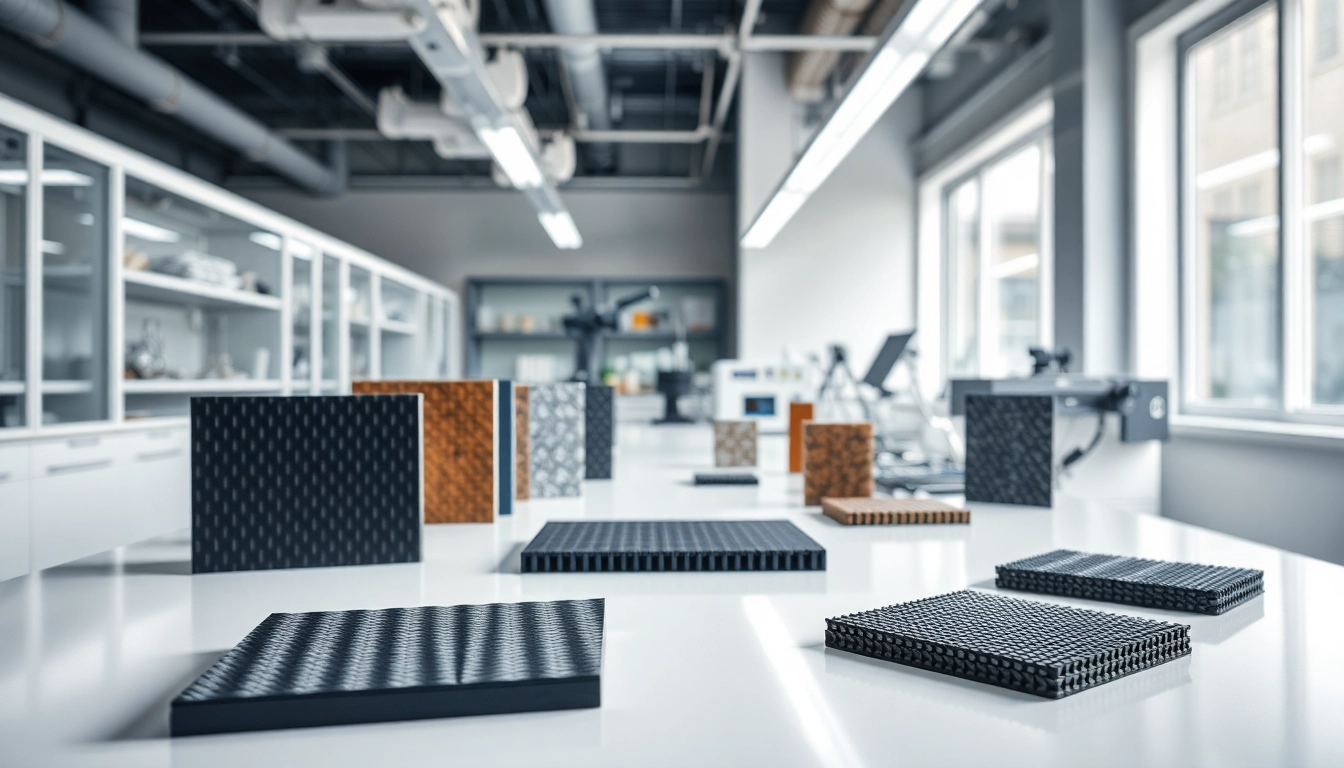 Engineered Composites materials presented uniquely in a modern lab setting.