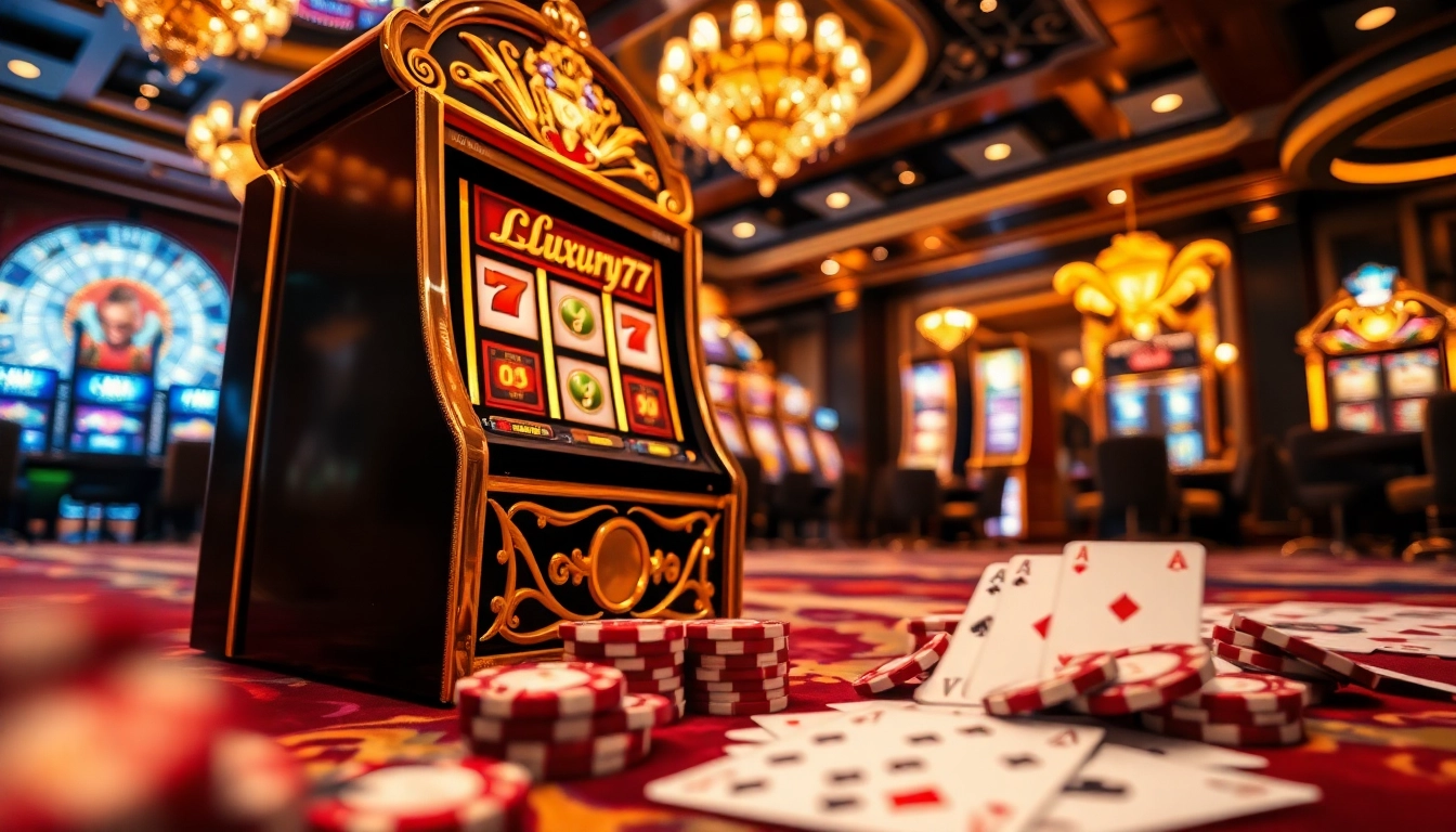 Putar luxury777 slot dengan suasana kasino mewah yang memikat dalam pencahayaan lembut.