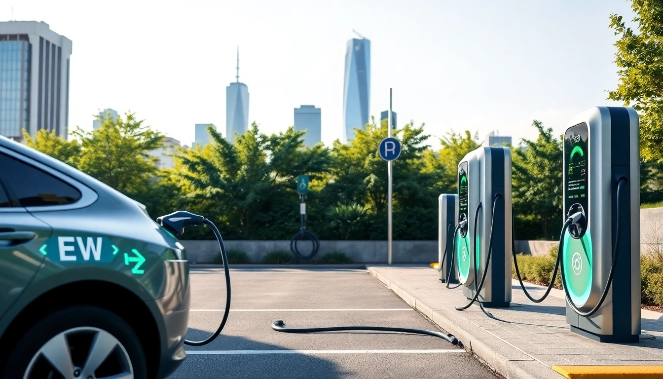 Engaging visual of EV charging news, featuring modern charging stations and a sleek electric vehicle.