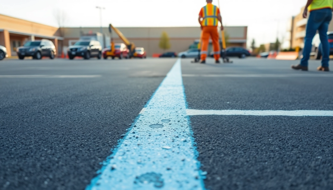 Parking lot restriping Jackson MS showcases freshly marked asphalt with clear lines in a professional setting.