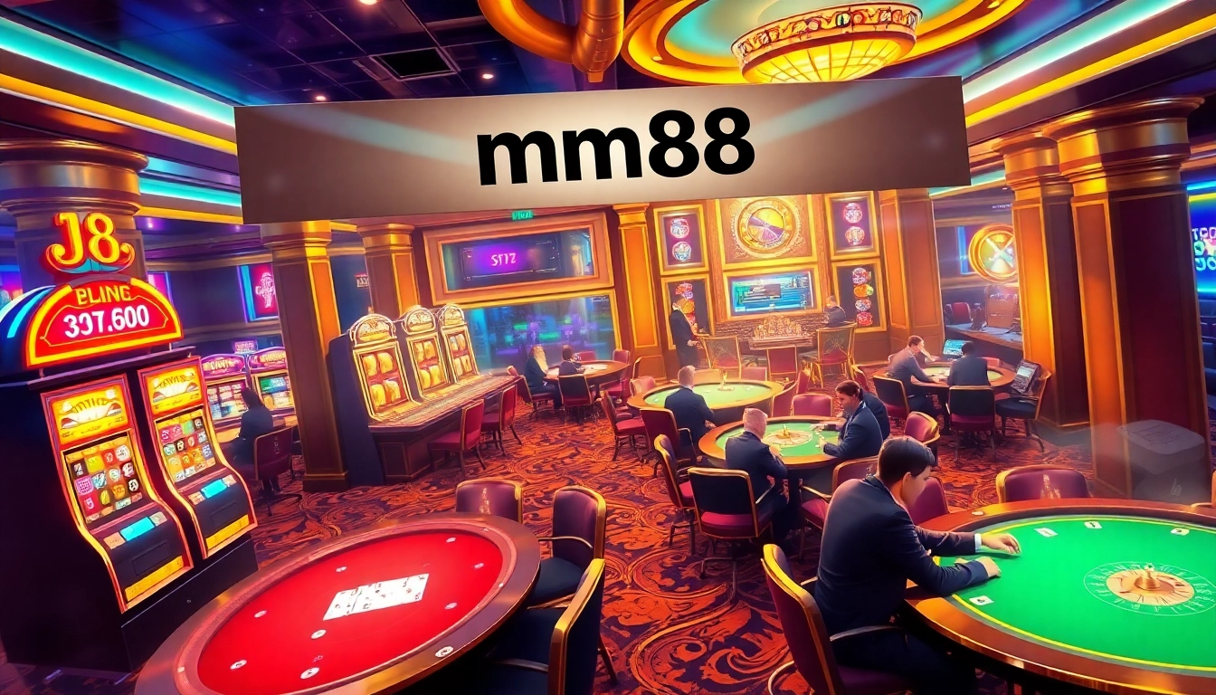 Experience thrilling gameplay at mm88 in a vibrant casino setting with lively poker and roulette action.