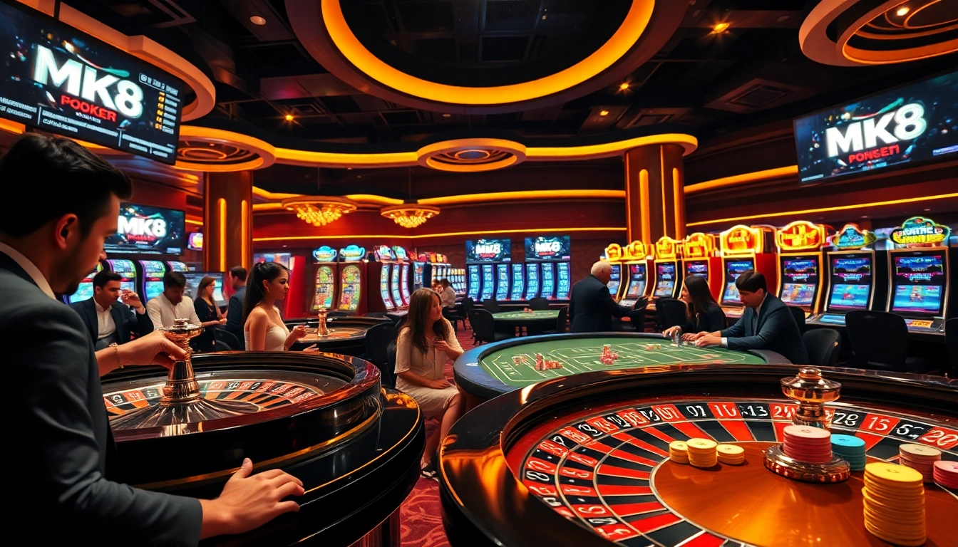 Experience the thrill of MK8's dynamic casino with poker tables and roulette action.