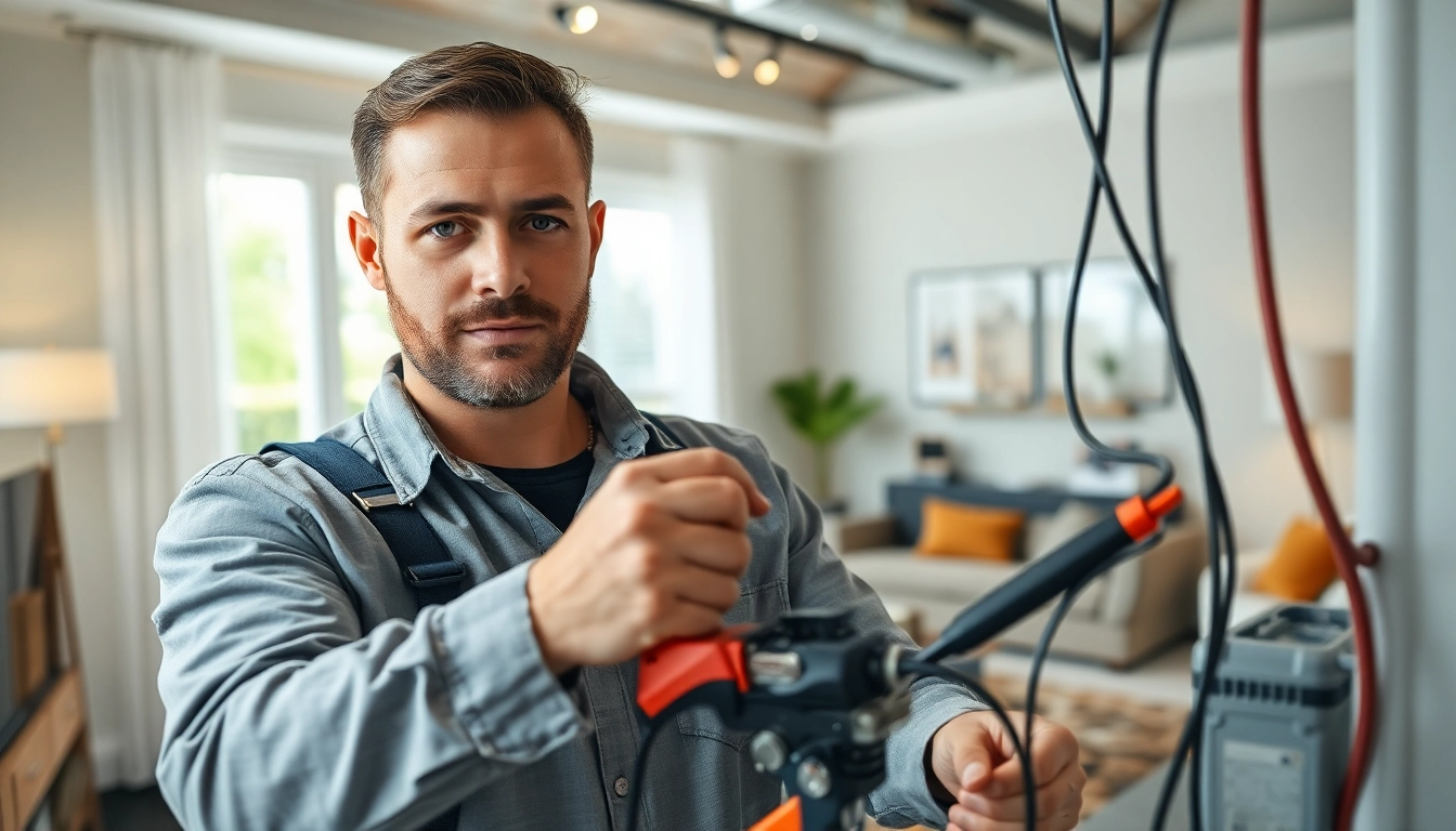 Residential electrician Burnaby performing wiring installation in a modern home setting.