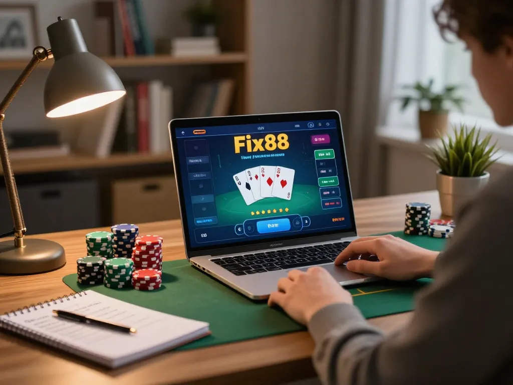 Engaging online poker gameplay with five88 link displayed on a laptop, highlighting strategic gambling moments.