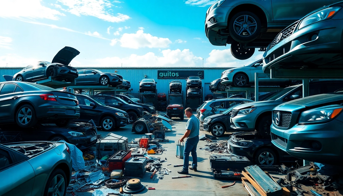 Auto sloperij met ervaren monteur in een levendige, goed georganiseerde omgeving.