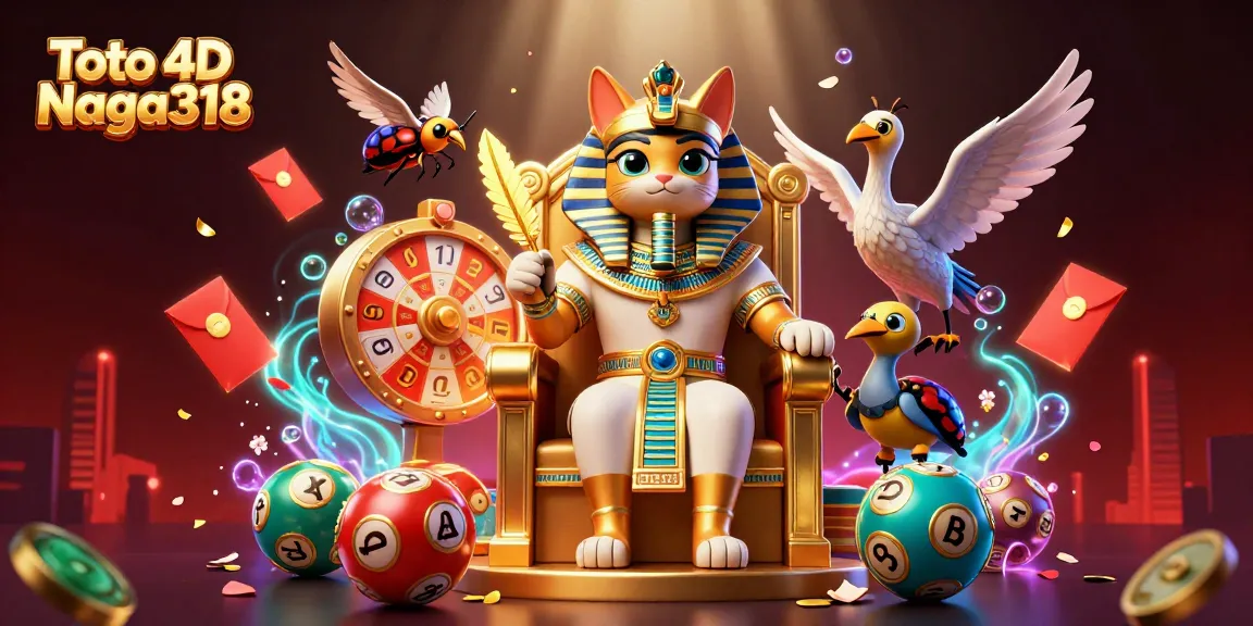 Toto 4D Naga318 showcases winning lottery numbers alongside vibrant gambling symbols.