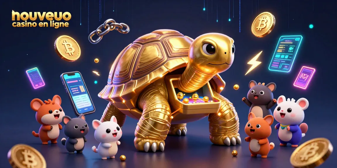 Découvrez le nouveau casino en ligne avec une tortue d'or géante et des éléments de jeu captivants.