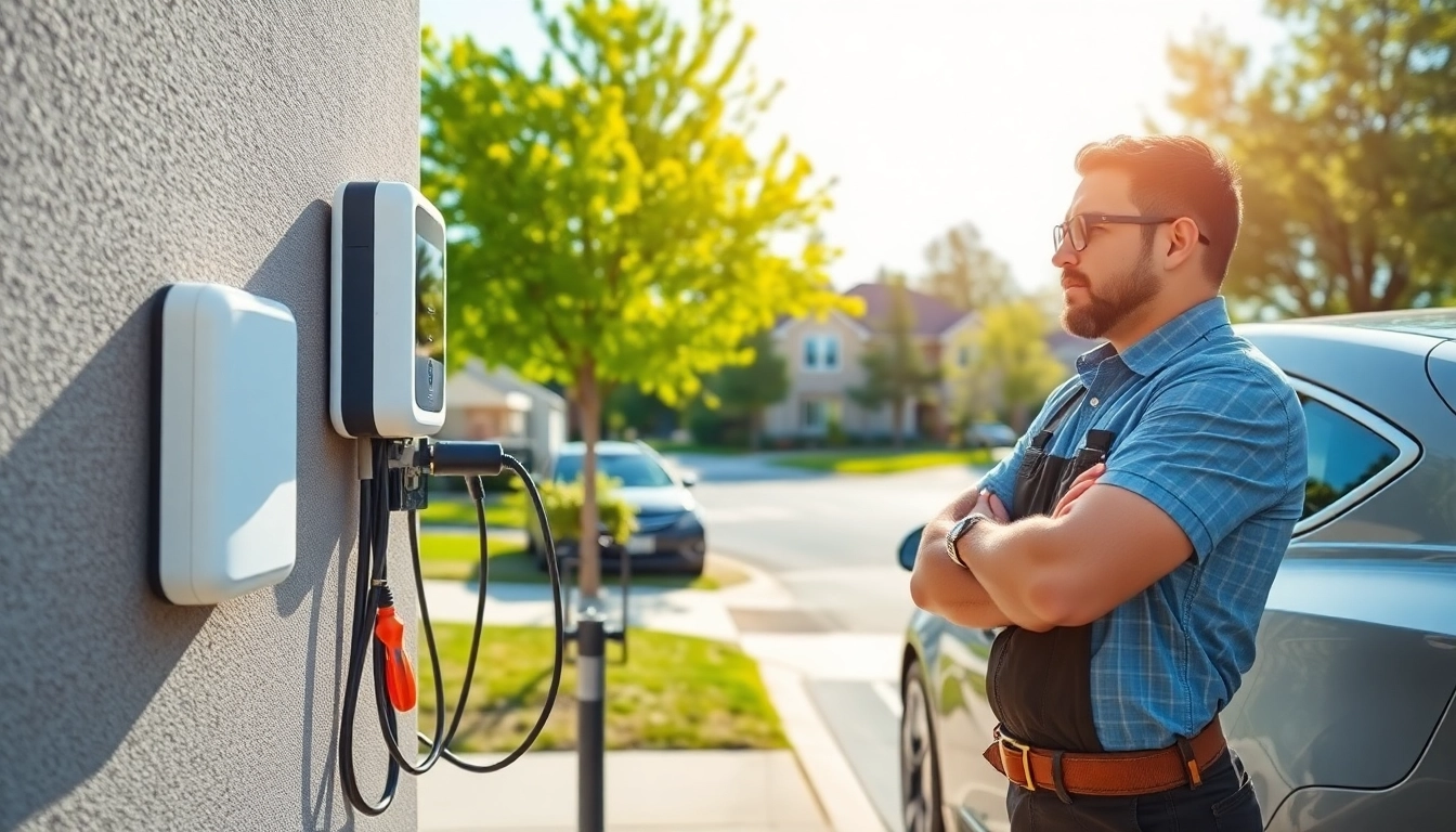 McNally EV charging installation with technician showcasing modern tools and an electric vehicle.