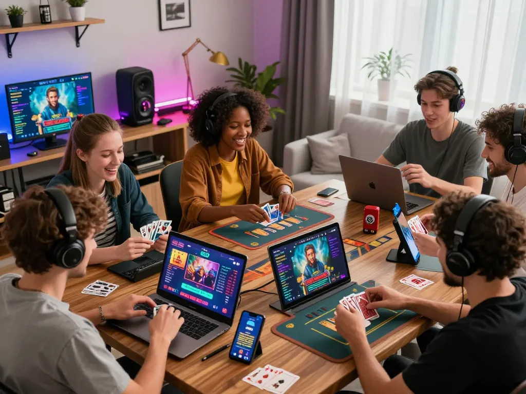 Engaged gamers enjoying Hit Club online platform's diverse games at home, illustrating vibrant gaming atmosphere - https://hitclub9.us.com/.