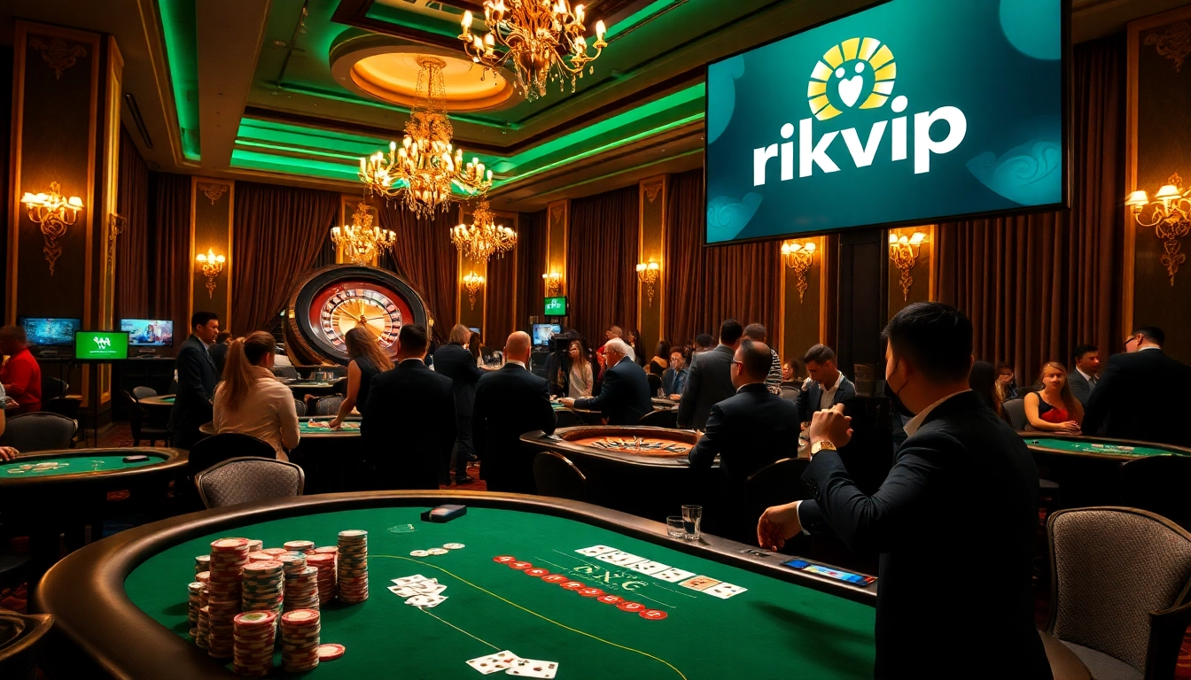 Experience the excitement of rikvip with players at a dynamic casino table.