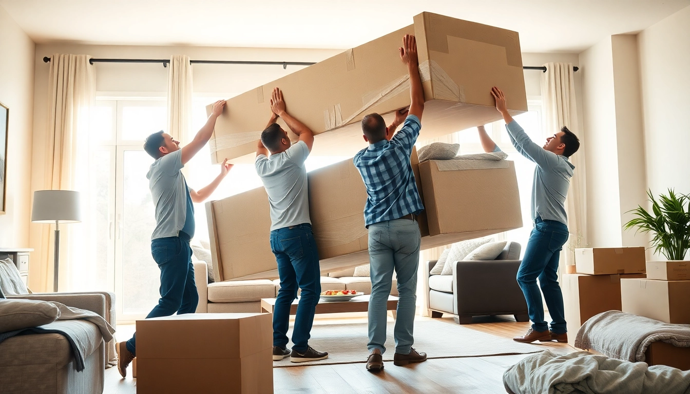 Experienced provincial movers carefully lifting furniture into a new home, showcasing their expertise and teamwork.