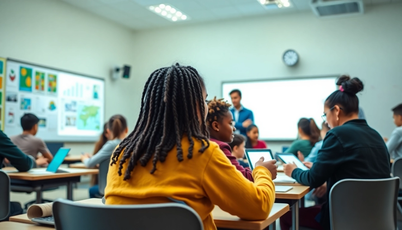 Dynamic classroom scene showcasing education equity with diverse students engaged in collaborative learning activities.