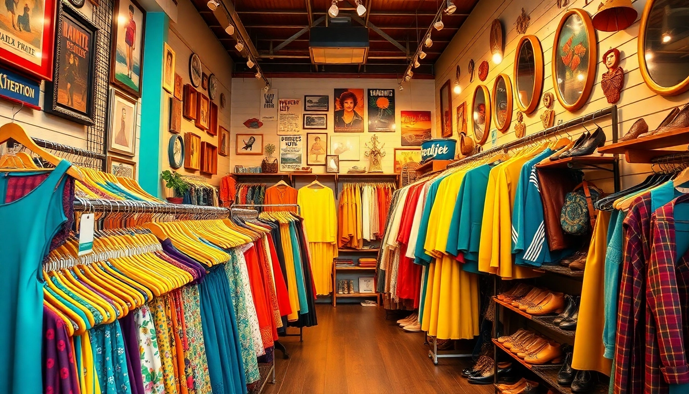 Shop unique vintage treasures at https://thrift-vintage.com/ with a vibrant thrift store atmosphere.
