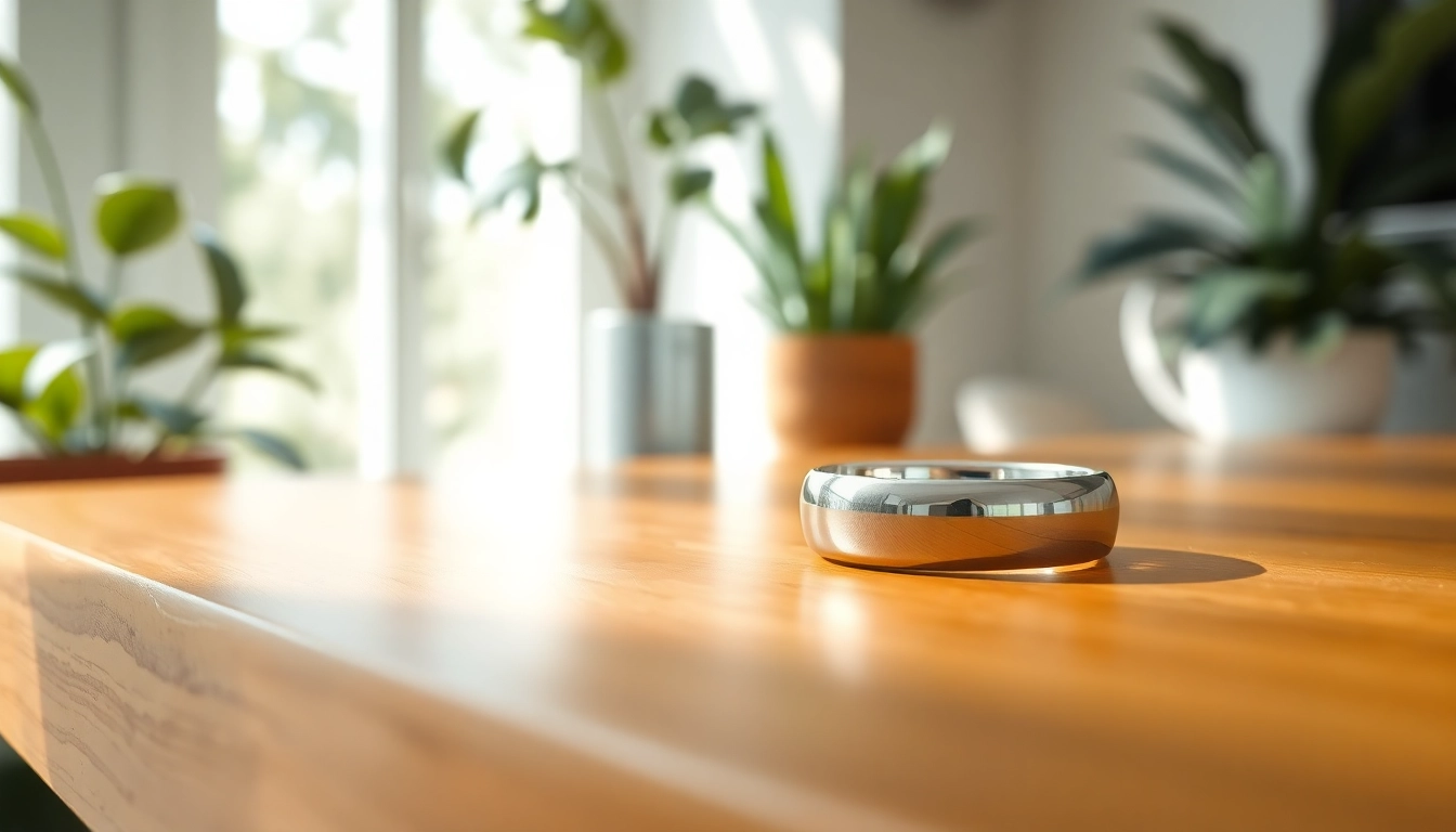 Showcasing a ringconn smart ring on a table, highlighting its modern design and health tracking features.