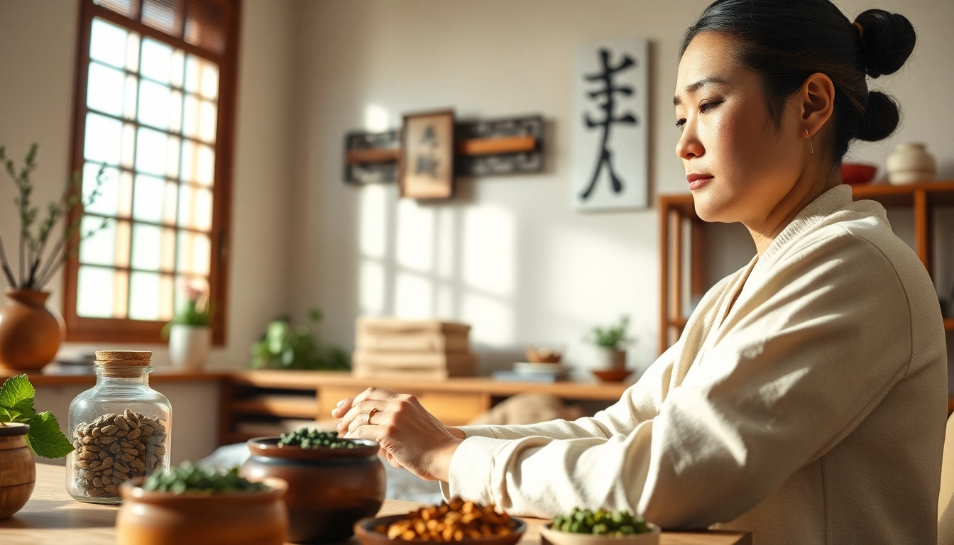 Sinshe melakukan terapi TCM dengan lingkungan yang damai dan alat-alat akupunktur.