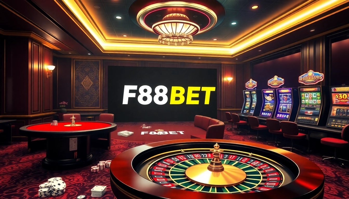 Engaging F88BET platform showcasing vibrant casino elements and thrilling gambling atmosphere.