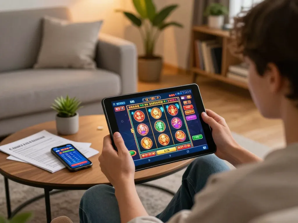 FAFA828 offers exciting slot gameplay at home on a tablet, showcasing immersive online gambling.