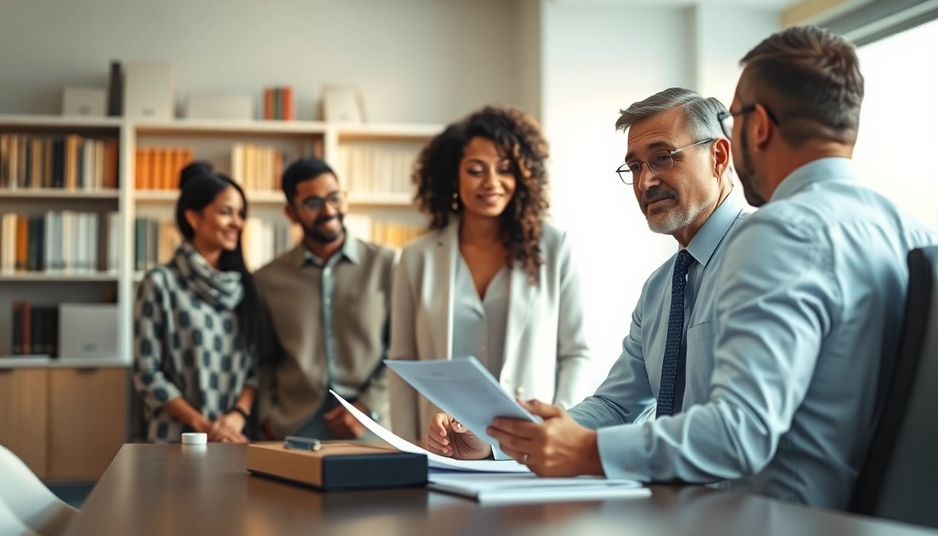 New Hampshire Immigration Lawyer advising a diverse family in a professional office setting.