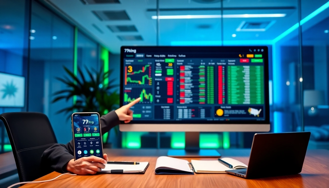 79king online betting dashboard with live odds in a modern office setting