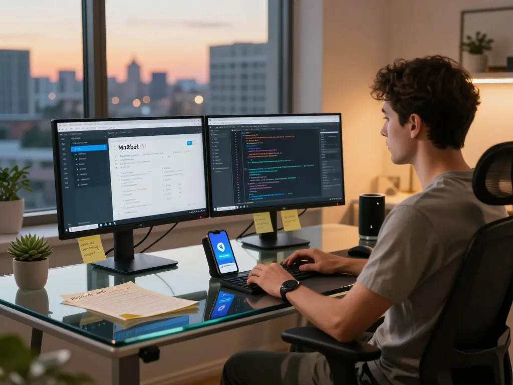 Innovative workspace featuring a personal AI assistant setup, highlighting the power of Moltbot in productivity.