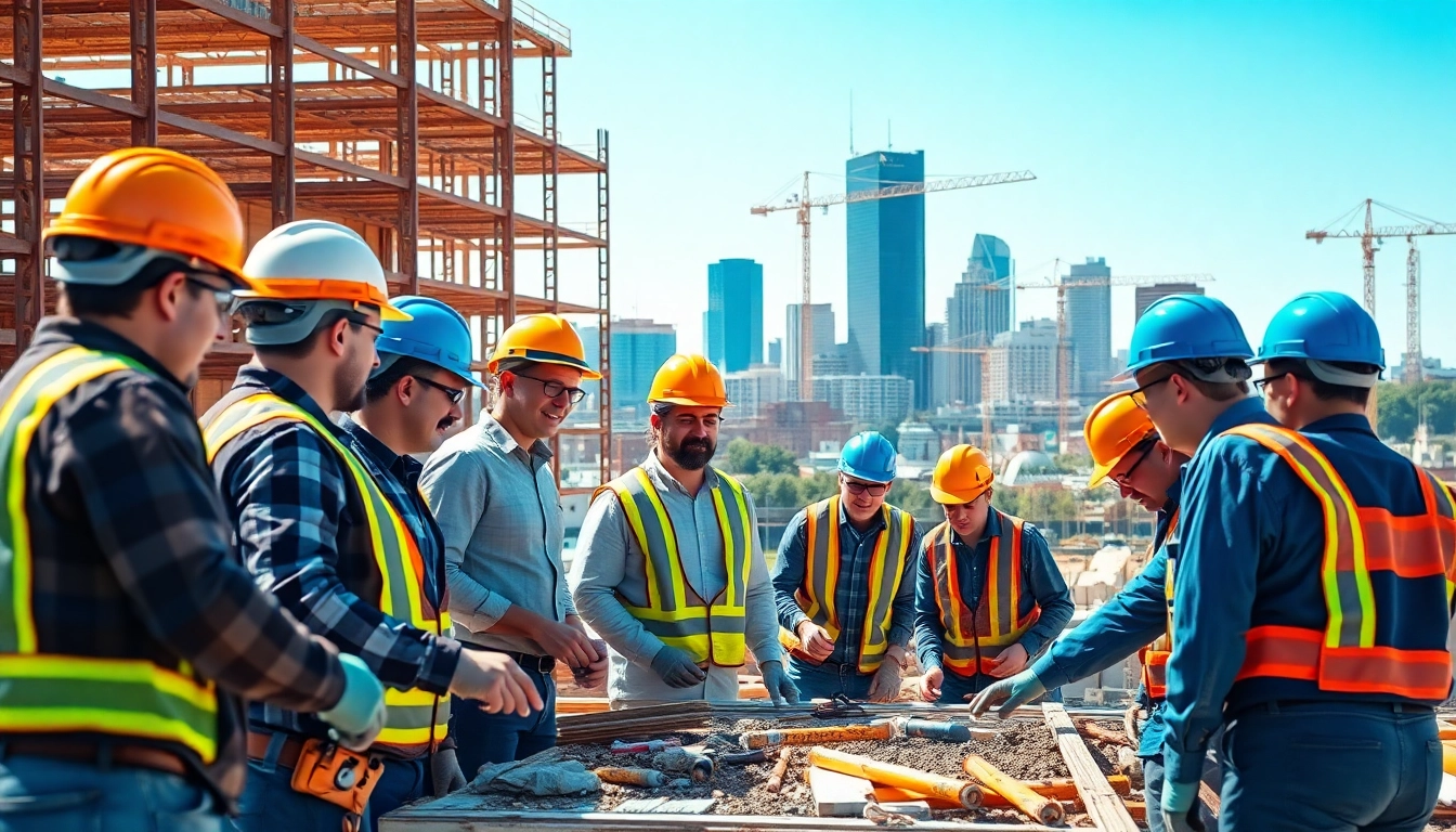 Workers representing the tennessee construction association collaborate on a building site in Knoxville.