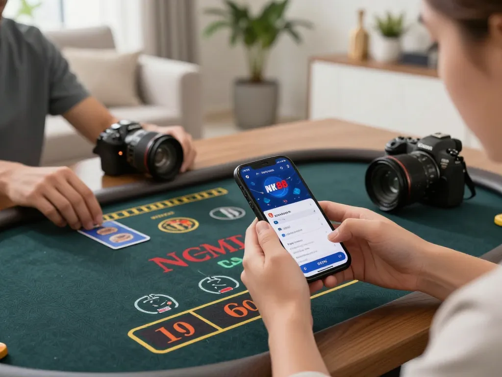 Engaging gameplay on the NK88 nhà cái app, showcasing live dealer action in a cozy setting