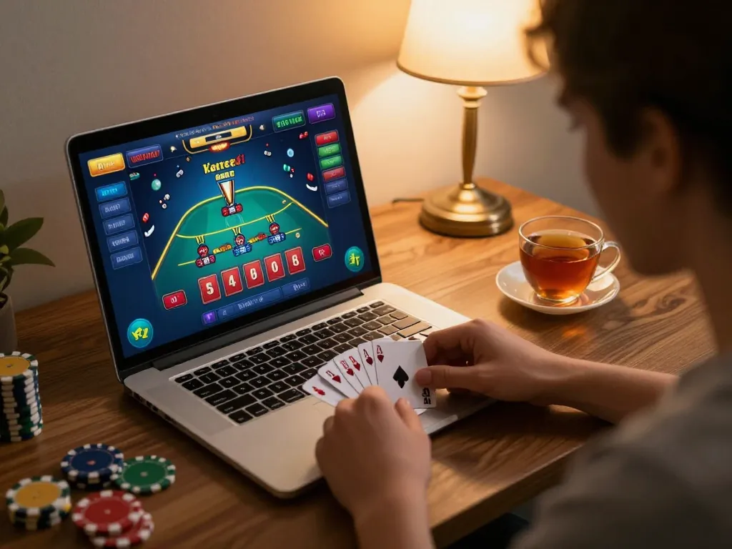 Play blackjack online at 789WIN with a player enjoying a strategic home gaming session.