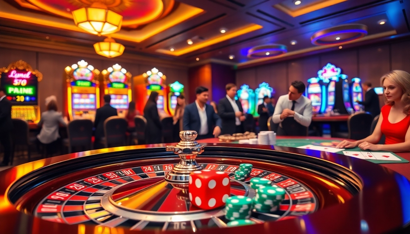 Experience the excitement of gambling at Lc88 with vibrant casino games and players engaged in high-stakes action.