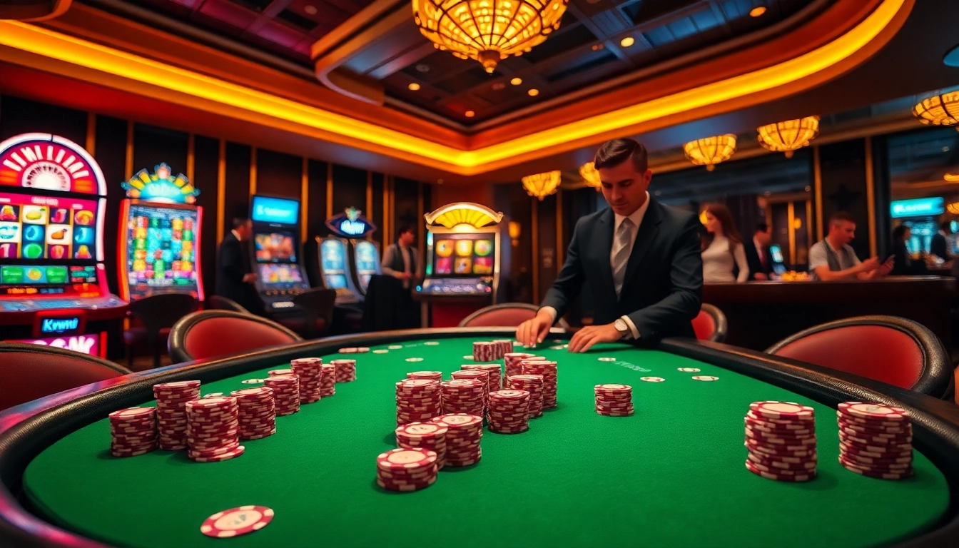 Experience the excitement of KKWIN poker tables with vibrant chips and thrilling gameplay.