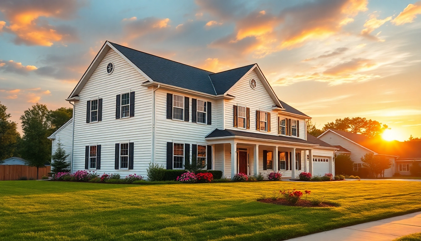 Showcasing a colonial home new build construction, featuring elegant design and a welcoming lawn.