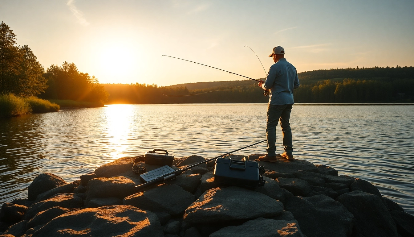 Celebrate the joy of fly fishing gifts with an angler casting on a tranquil lake.