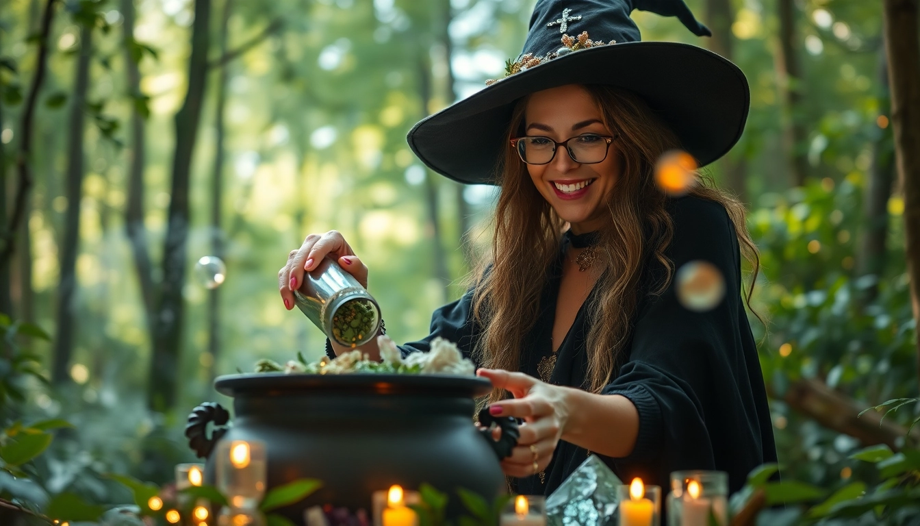 Feel the magic of intuitive readings at https://julielynn.co with a serene forest witch crafting spells.