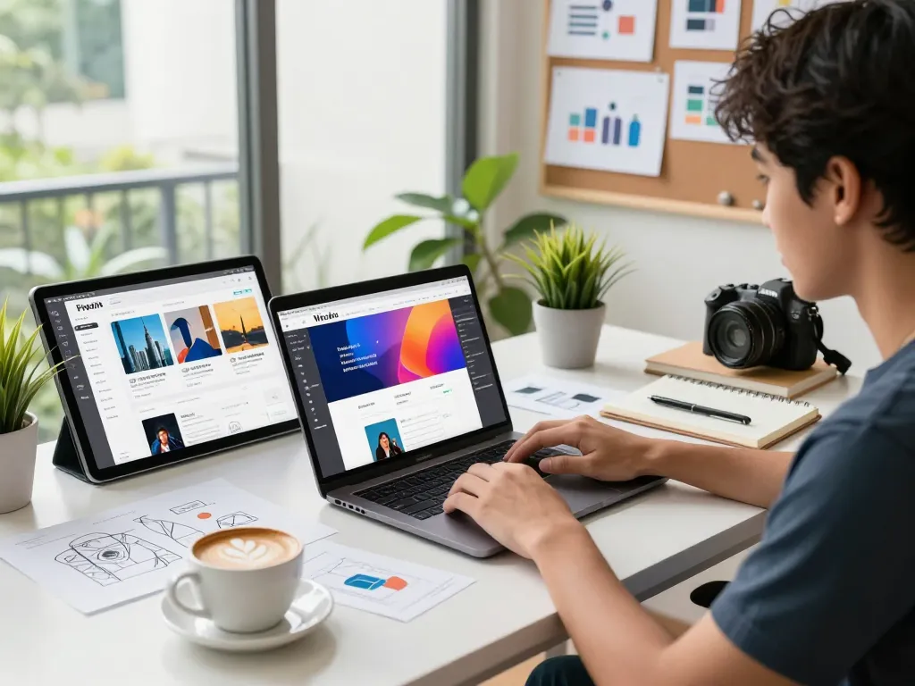 Freelance web designer Kuala Lumpur creating vibrant website designs in a modern workspace.