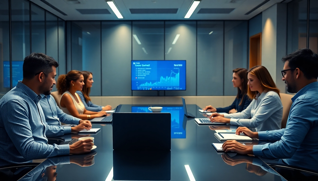 Scotia Connect professionals collaborating in a modern office, showcasing digital banking solutions.