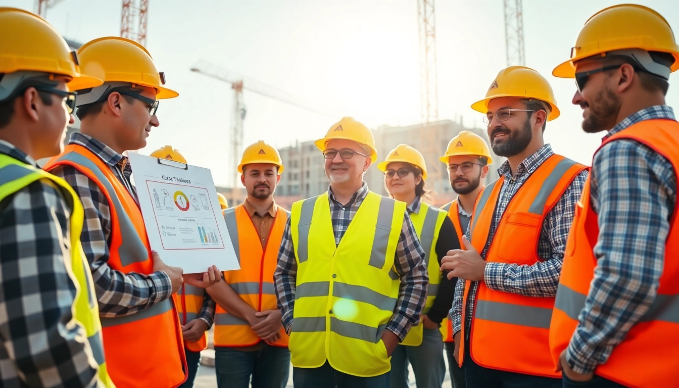 Enhancing construction safety training with workers engaged in interactive training at a construction site.