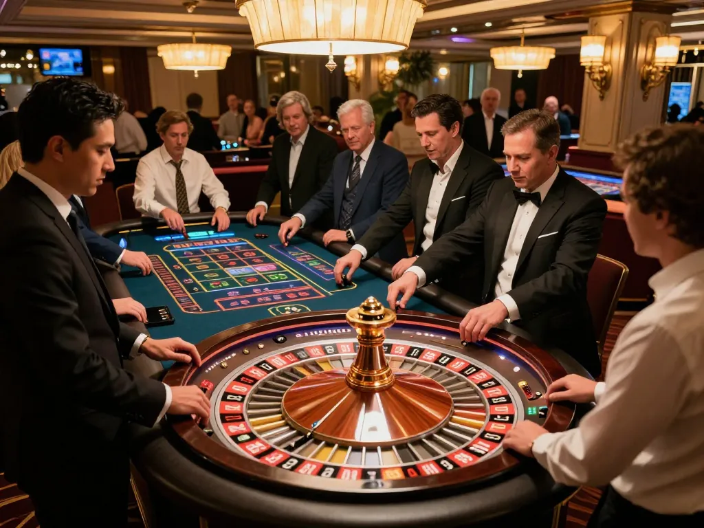 Players engaging in a thrilling roulette game at XX88 casino, showcasing vibrant atmosphere and luxury.