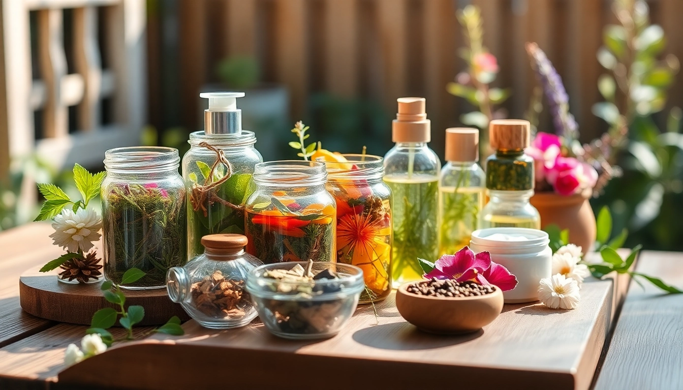Ekologiska kosmetika asortimentas natūralioje aplinkoje su kvapiais ingredientais
