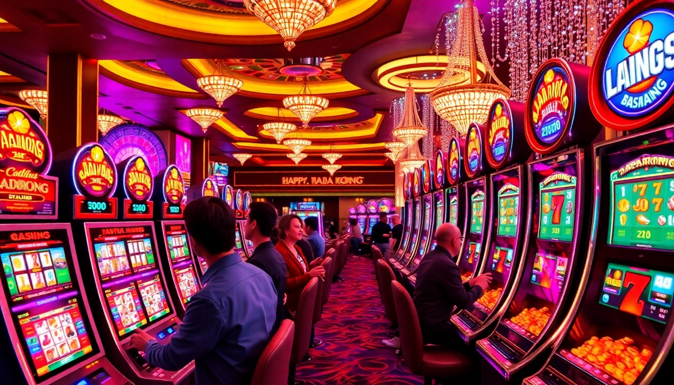 Winning at RAJABARONG: A thrilling casino scene with players enjoying slots and poker.