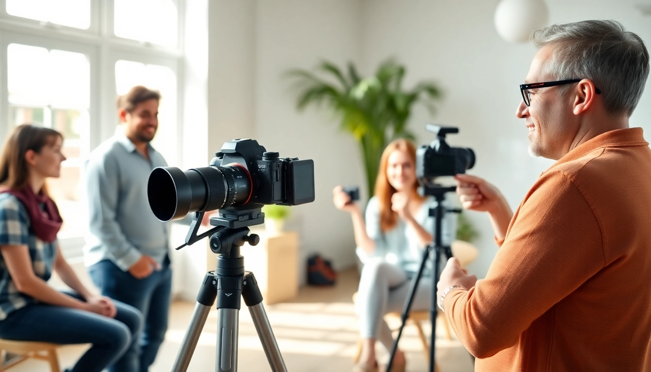Engaged learners in photography courses for beginners in a sunny studio environment.