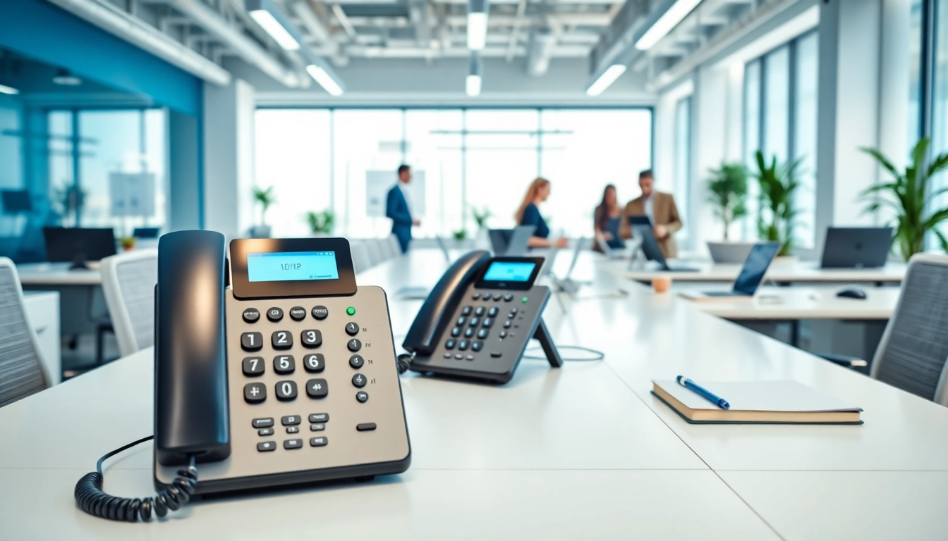 Efficient business phone systems displayed in a vibrant office setup, promoting collaboration.