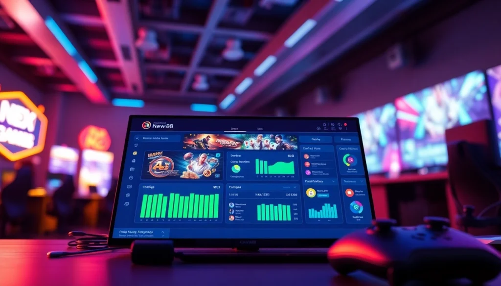 New88 online gaming platform interface showcasing vibrant player statistics and engaging features.