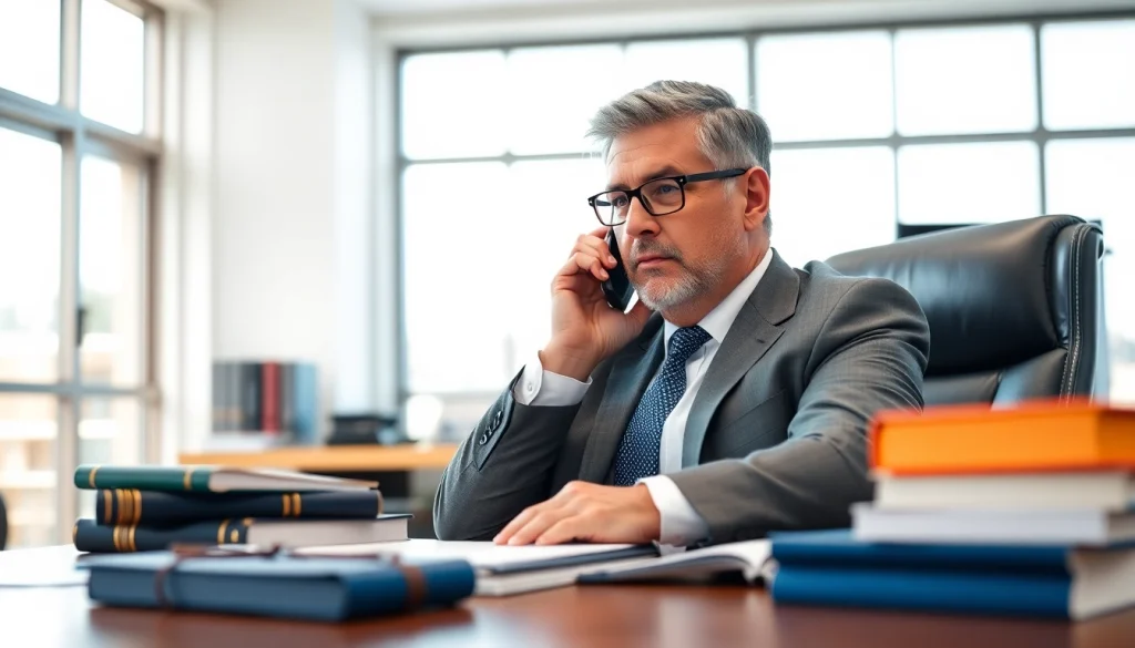 Engaged personal injury lawyer at https://www.wcfjustice.com showcasing professionalism in a bright office.