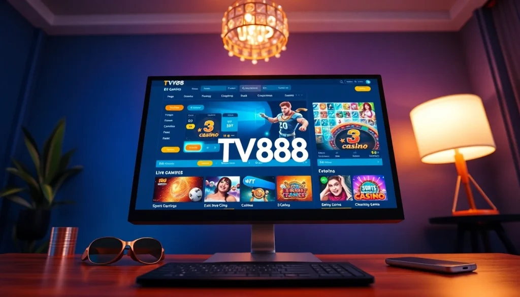 TV88 online gambling platform with a sleek interface and vibrant gaming options.