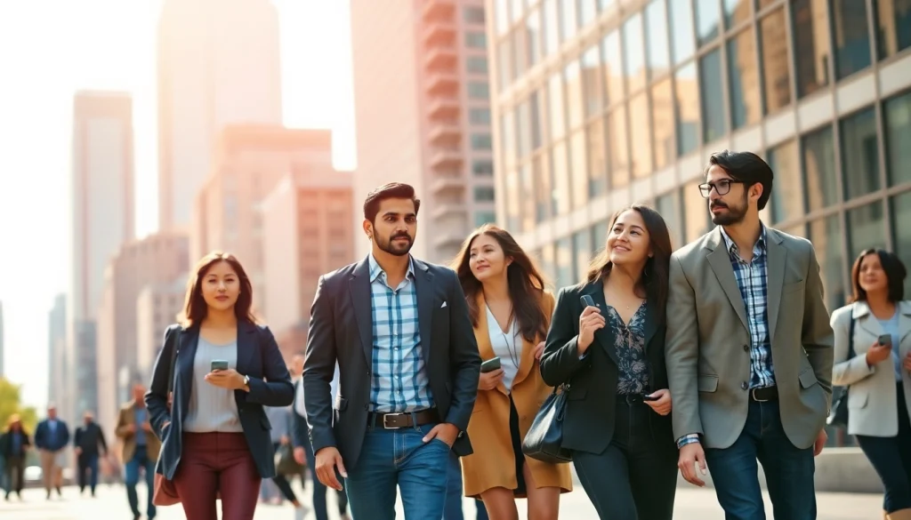 Explore jobs new york with job seekers actively networking in a vibrant city setting.