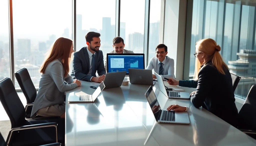 Engaging team collaboration using invoice processing software in a modern office.